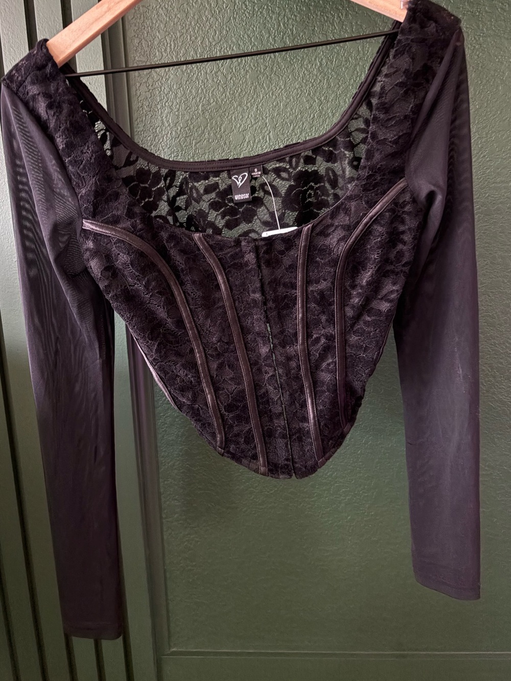 Windsor Black Lace Corset-Style Long Sleeve Top